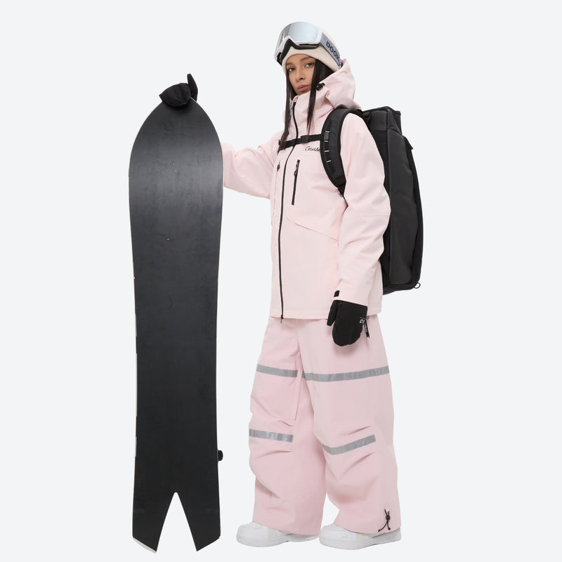 Women's 2-layer breathable snowboard jacket and bibs - light pink jacket with light pink bib pants