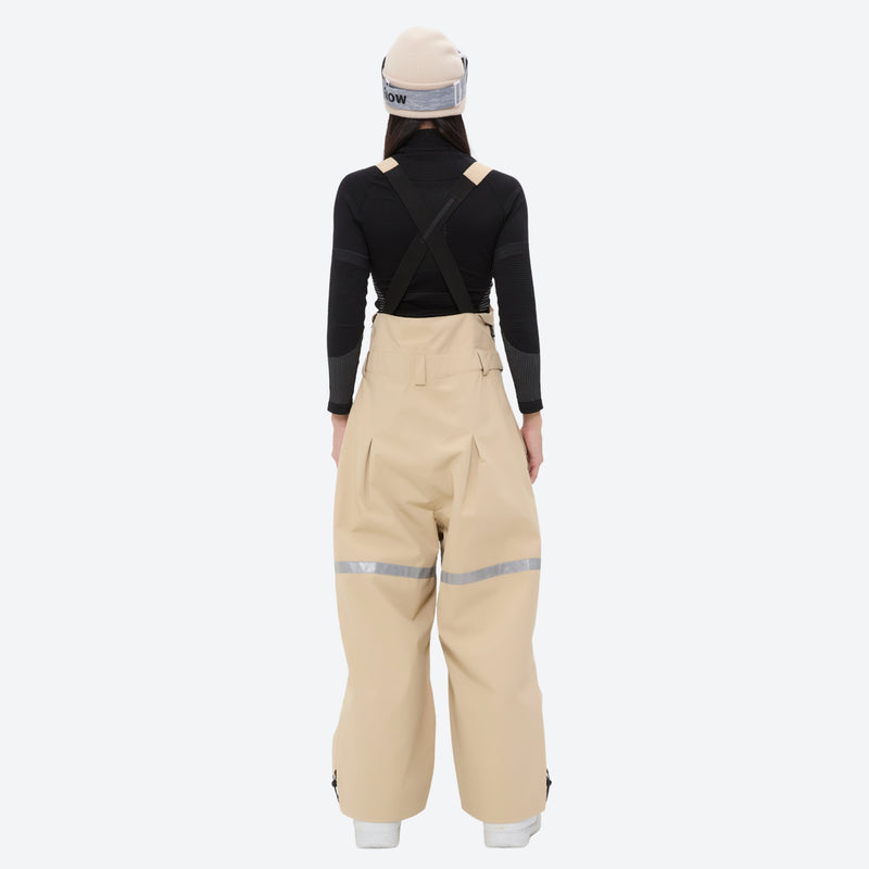 Women's waterproof 2L snow jacket and bib pants series - tan bib pants, 2-layer waterproof breathable shell