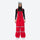 Women's reflective trim ski jacket with suspender bibs - red bib pants, on-model front view, for cold-weather winter sports