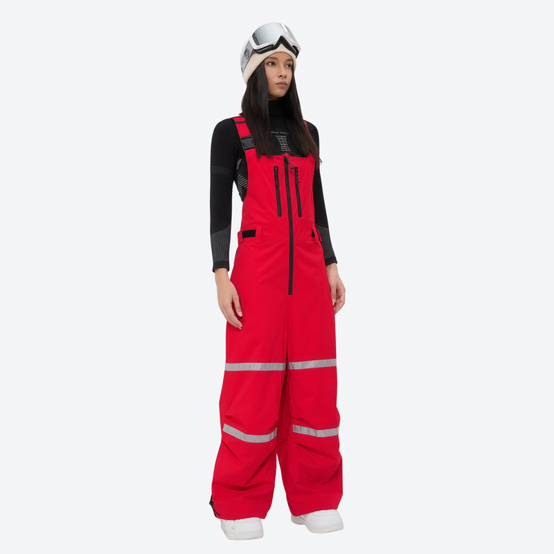 Women's 2-layer breathable snowboard jacket and bibs - red bib pants, for skiing and snowboarding