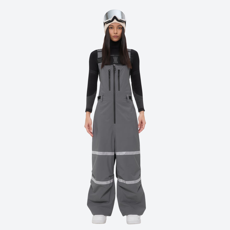 Women's 2-layer breathable snowboard jacket and bibs - gray bib pants, for powder days and winter commute