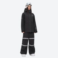 
                  
                    Women's waterproof 2L snow jacket and bib pants series - black jacket with black bib pants, for resort and street wear
                  
                