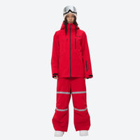 
                  
                    Women's 2-layer breathable snowboard jacket and bibs - red jacket with red bib pants, for cold-weather winter sports
                  
                