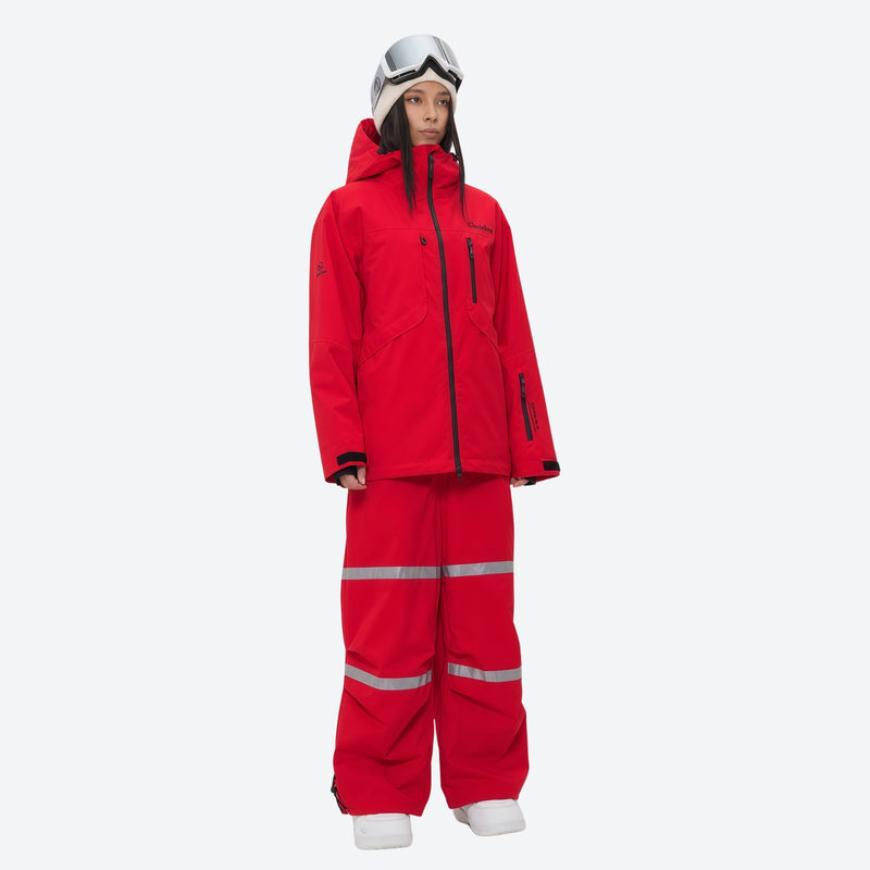 Women's waterproof 2L snow jacket and bib pants series - red jacket with red bib pants, for skiing and snowboarding