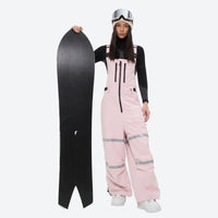 
                  
                    Breathable 3-layer suspender bibs with reflective trim - pink bib pants with black top, for resort and street wear
                  
                