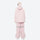 Women's waterproof 2L snow jacket and bib pants series - light pink jacket with light pink bib pants, on-model back hood view