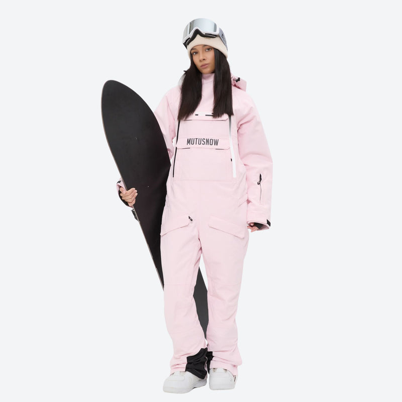 Women's waterproof 2L one-piece snow suit - pink one-piece snow suit, for cold-weather winter sports
