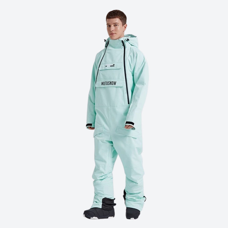 Men's one-piece snowboard suit with kangaroo pocket - mint one-piece snow suit, for powder and piste riding