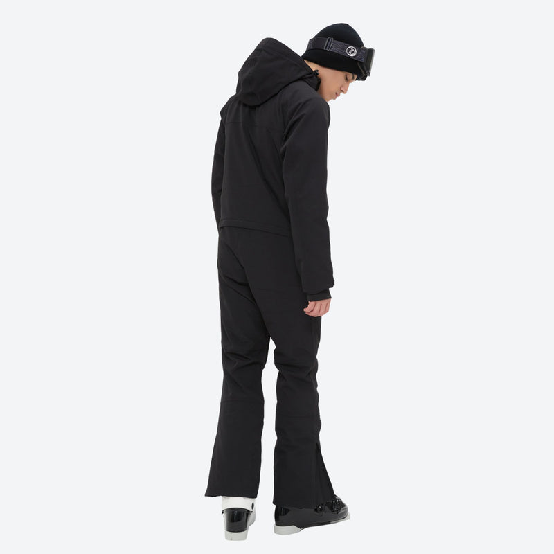 Men's one-piece snowboard suit with kangaroo pocket - black one-piece snow suit, for resort and backcountry days