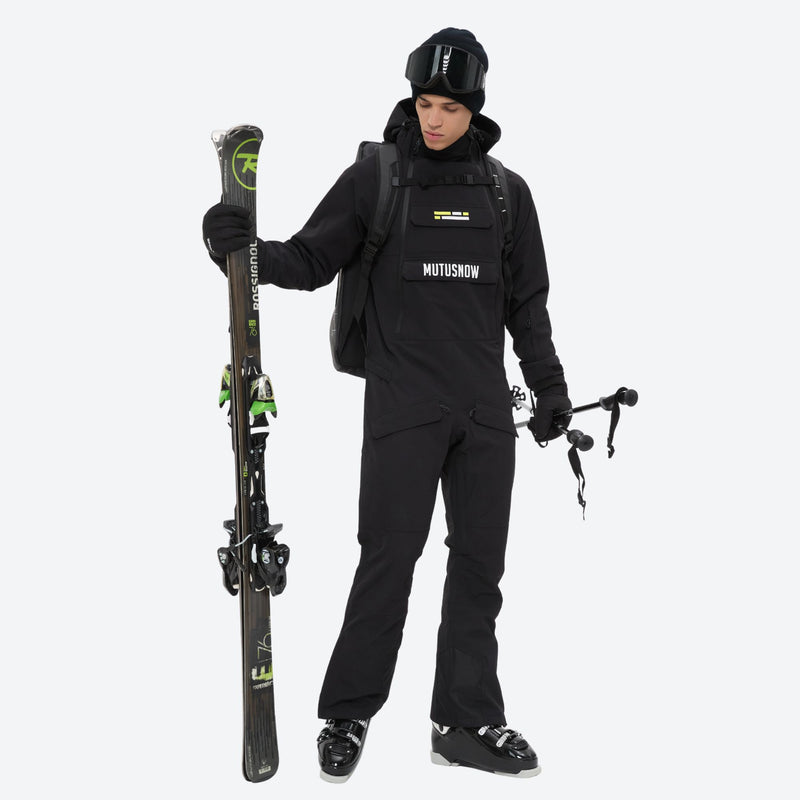 Men's waterproof 2L one-piece snow suit - black one-piece snow suit, for resort and backcountry days