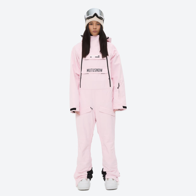 Women's breathable 2-layer pullover ski jumpsuit - pink one-piece snow suit, for resort and backcountry days