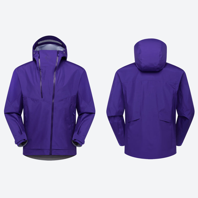 Women's breathable 3-layer shell with high collar hood - purple hardshell jacket, for resort and backcountry days