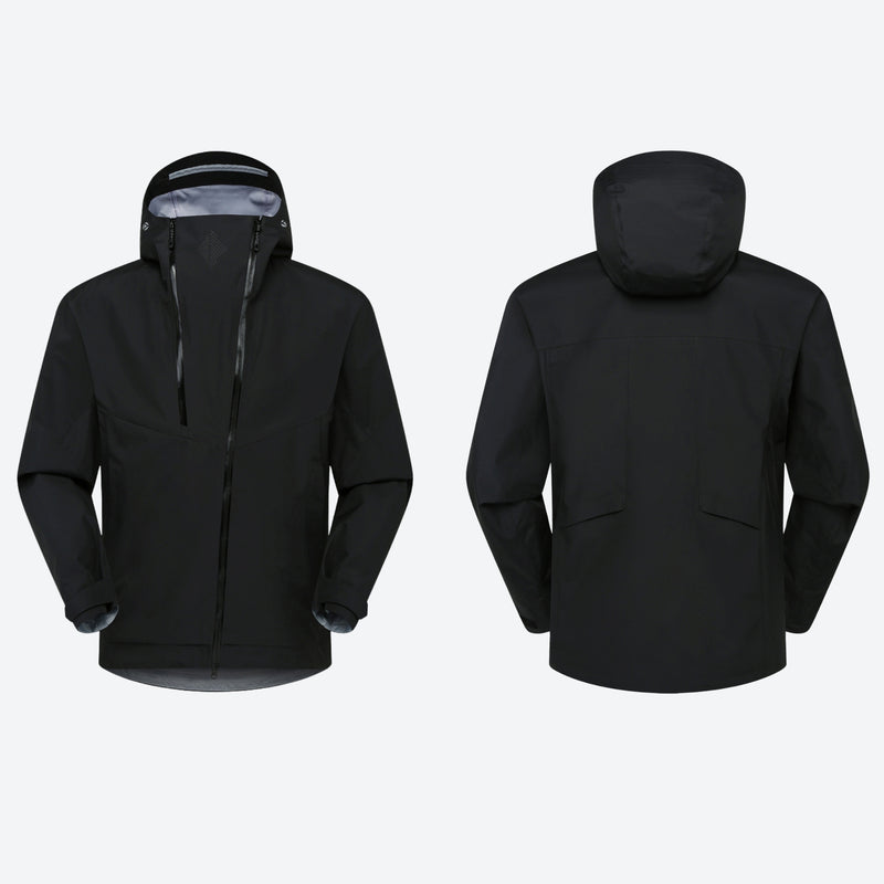 Women's waterproof 3L hardshell ski jacket - black hardshell jacket, product front and back view, for powder and piste riding