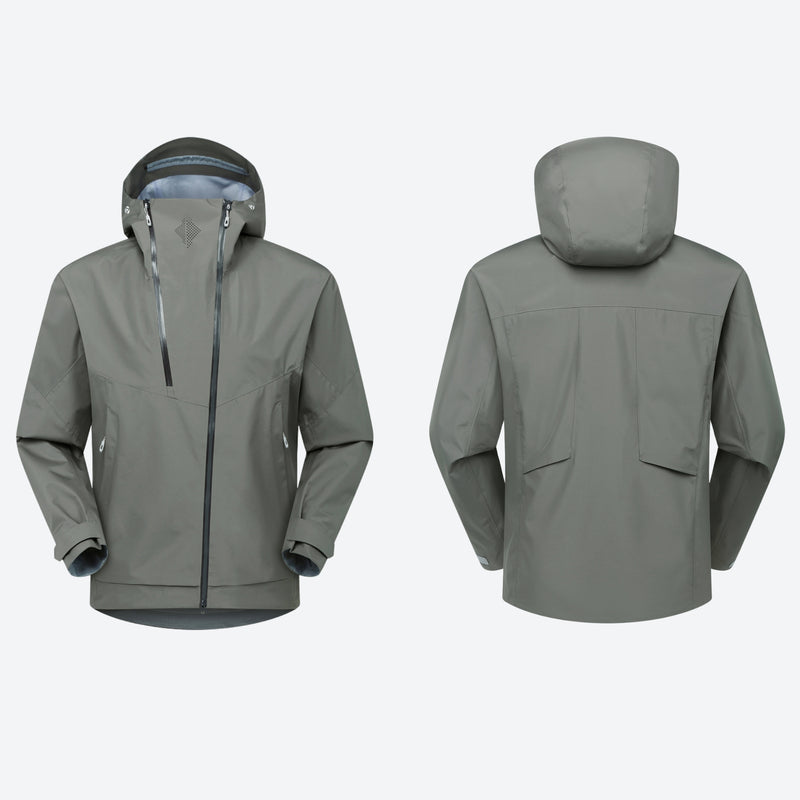 Women's breathable 3-layer shell with high collar hood - gray hardshell jacket, for resort and backcountry days