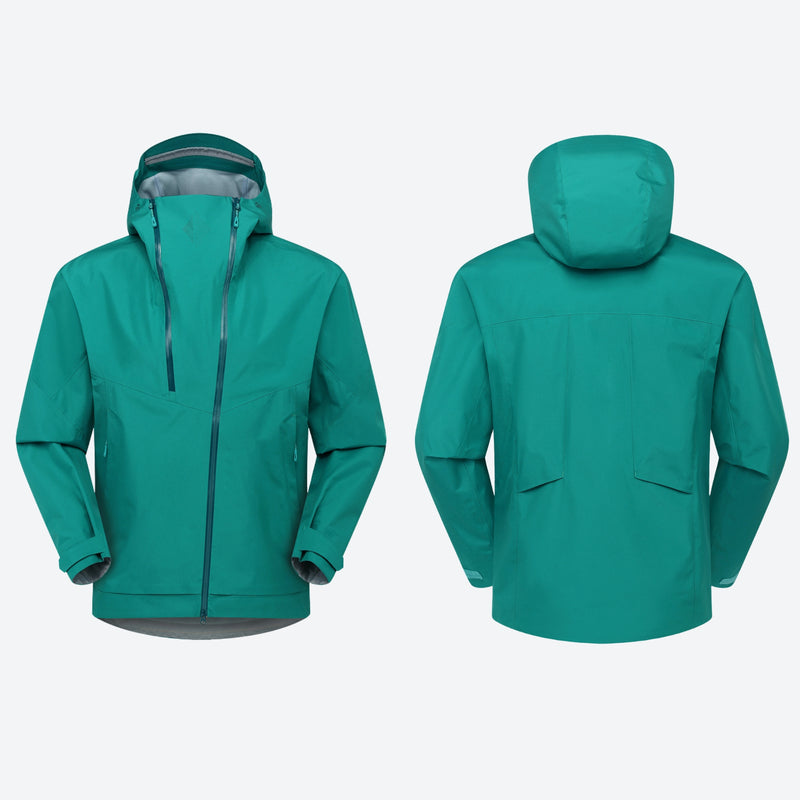Men's waterproof 3L hardshell ski jacket - teal hardshell jacket, product front and back view, for powder and piste riding