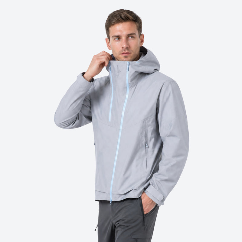 Men's hardshell snowboard jacket with taped seams - light gray hardshell jacket, for skiing and snowboarding