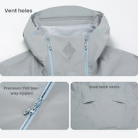 
                  
                    Women's waterproof 3L hardshell ski jacket - light gray, hood vent holes infographic, for powder and piste riding
                  
                