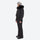Women's waterproof 3L ski jacket and bib pants series - black fur trim hood jacket with black bib pants, on-model side view