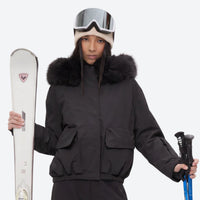 
                  
                    Women's waterproof 3L ski jacket and bib pants series - black fur trim hood jacket, for skiing and snowboarding
                  
                