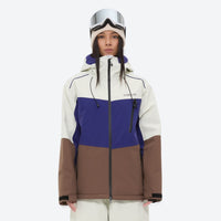 
                  
                    Women's colorblock breathable ski jacket set - white blue and brown colorblock jacket, for resort and backcountry days
                  
                