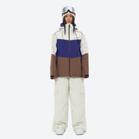 
                  
                    Women's waterproof 3L snow jacket and pants series - blue and brown colorblock jacket with white pants
                  
                