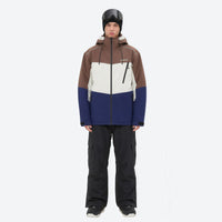 
                  
                    Breathable 3-layer ski jacket and pants set - brown white and navy colorblock with black pants, for powder and piste riding
                  
                