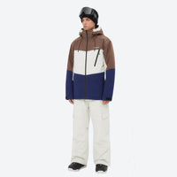 
                  
                    Breathable 3-layer ski jacket and pants set - brown white and navy colorblock with white pants
                  
                
