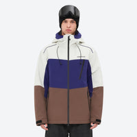 
                  
                    Breathable 3-layer ski jacket and pants set - white purple and brown colorblock, for resort and backcountry days
                  
                