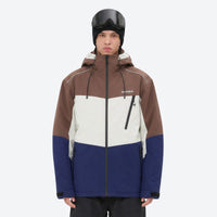 
                  
                    Unisex waterproof 3L snow jacket and pants series - brown white and navy colorblock, for resort and backcountry days
                  
                