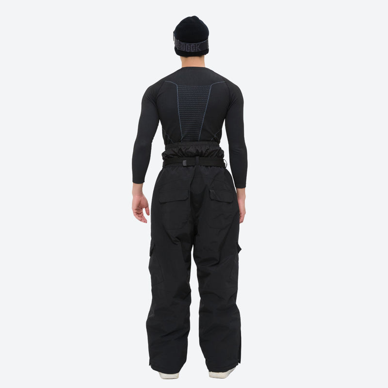 Unisex waterproof 3L snow jacket and pants series - black bib pants with white panels, for skiing and snowboarding