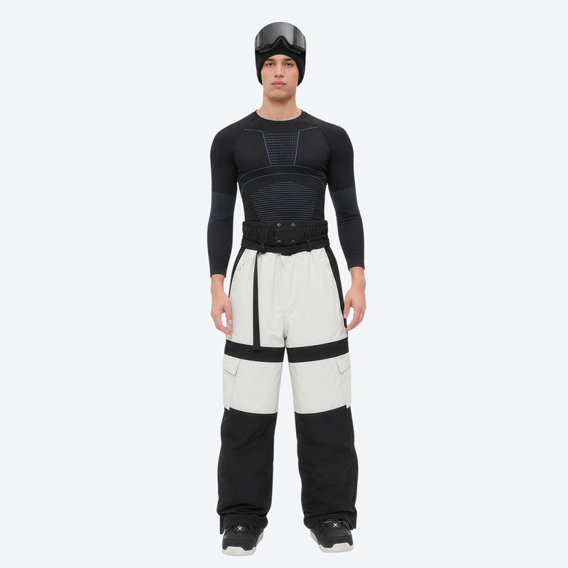 Unisex waterproof 3L snow jacket and pants series - black and white colorblock bib pants, for cold-weather winter sports