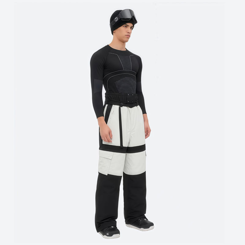 Breathable 3-layer ski jacket and pants set - black and white colorblock bib pants, for skiing and snowboarding