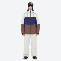 
                  
                    Breathable 3-layer ski jacket and pants set - white purple and brown colorblock with white pants, for skiing and snowboarding
                  
                