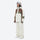 Women's 3-layer snowboard jacket and pants - white olive and brown colorblock jacket with white pants, on-model side view