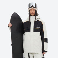 
                  
                    Women's 3-layer snowboard jacket and pants - white and black colorblock jacket, for resort and backcountry days
                  
                