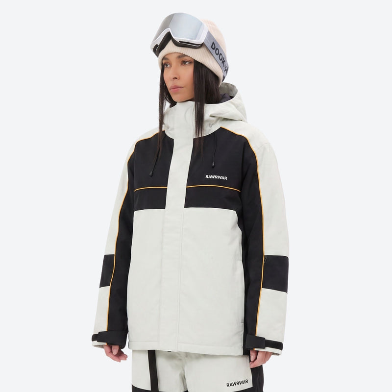 Women's waterproof 3L snow jacket and pants series - white and black colorblock jacket, for powder and piste riding