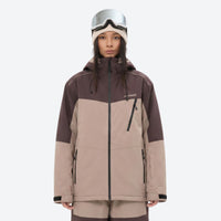 
                  
                    Women's waterproof 3L snow jacket and pants series - tan and brown colorblock jacket, for cold-weather winter sports
                  
                