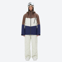 
                  
                    Women's waterproof 3L snow jacket and pants series - brown white and blue colorblock jacket with white pants
                  
                