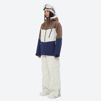 
                  
                    Women's colorblock breathable ski jacket set - brown white and blue colorblock jacket with white pants
                  
                
