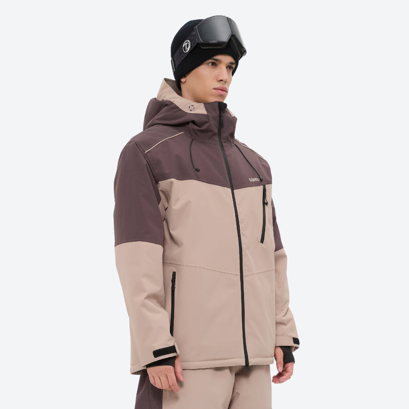 Unisex waterproof 3L snow jacket and pants series - coffee brown and tan colorblock, for resort and backcountry days