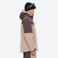 
                  
                    Breathable 3-layer ski jacket and pants set - coffee brown and tan colorblock, for resort and backcountry days
                  
                