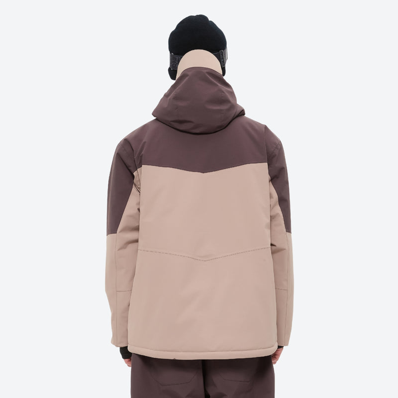 Breathable 3-layer ski jacket and pants set - coffee brown and tan colorblock, for powder and piste riding