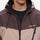 Unisex 3L snowboard jacket and pants - coffee brown and tan colorblock, collar zip close-up detail, underarm vents dump heat