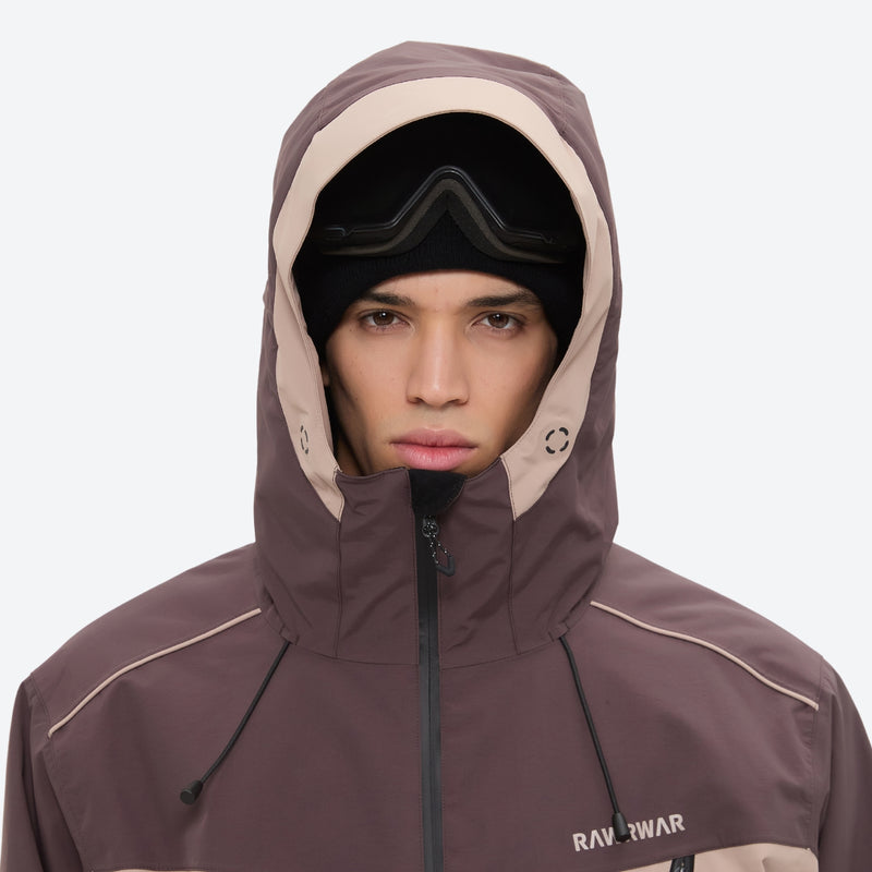 Breathable 3-layer ski jacket and pants set - coffee brown and tan colorblock, 3-layer waterproof breathable fabric