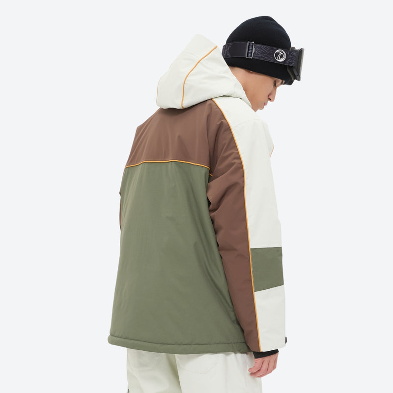Unisex waterproof 3L snow jacket and pants series - white olive green and brown colorblock with white pants 69