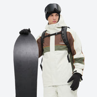 
                  
                    Breathable 3-layer ski jacket and pants set - white olive green and brown colorblock with white pants
                  
                