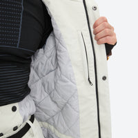 
                  
                    Unisex 3L snowboard jacket and pants - white olive green and brown colorblock, for resort and backcountry days
                  
                