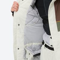 
                  
                    Breathable 3-layer ski jacket and pants set - white olive green and brown colorblock, for skiing and snowboarding
                  
                