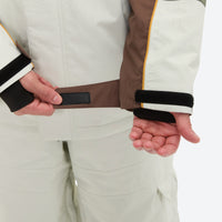 
                  
                    Unisex 3L snowboard jacket and pants - white olive green and brown colorblock, for skiing and snowboarding
                  
                