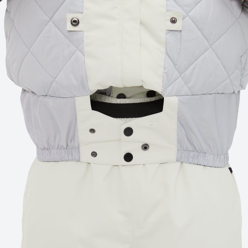 Unisex waterproof 3L snow jacket and pants series - white olive green and brown colorblock, for powder and piste riding
